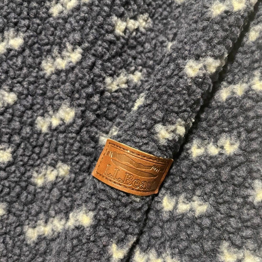 LL Bean Womens Fleece Pullover XL Navy Blue Polyester Geometric Funnel Neck Top - Picture 8 of 9